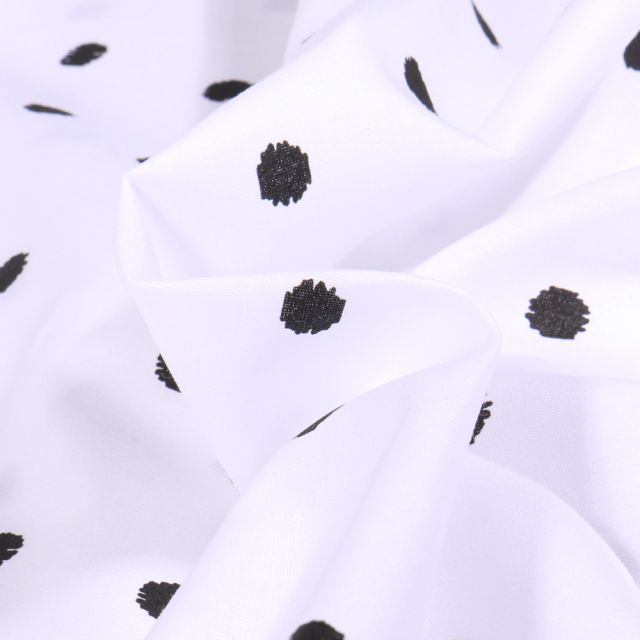 Tissu Coton imprimé Dots black sur fond Blanc