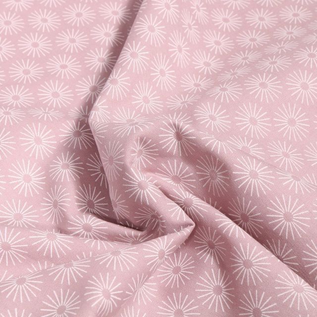 Tissu Coton imprimé Soleils stylisés sur fond Rose pâle - Par 10 cm