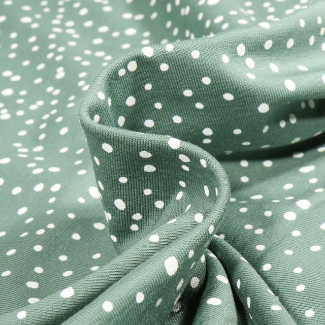Tissu Jersey Coton Camille Petits pois blanc sur fond Vert d'eau