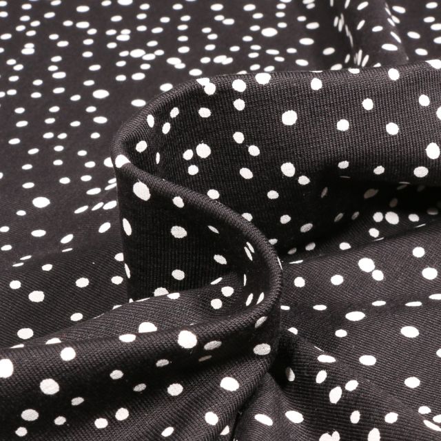 Tissu Jersey Coton Camille Petits pois blanc sur fond Noir