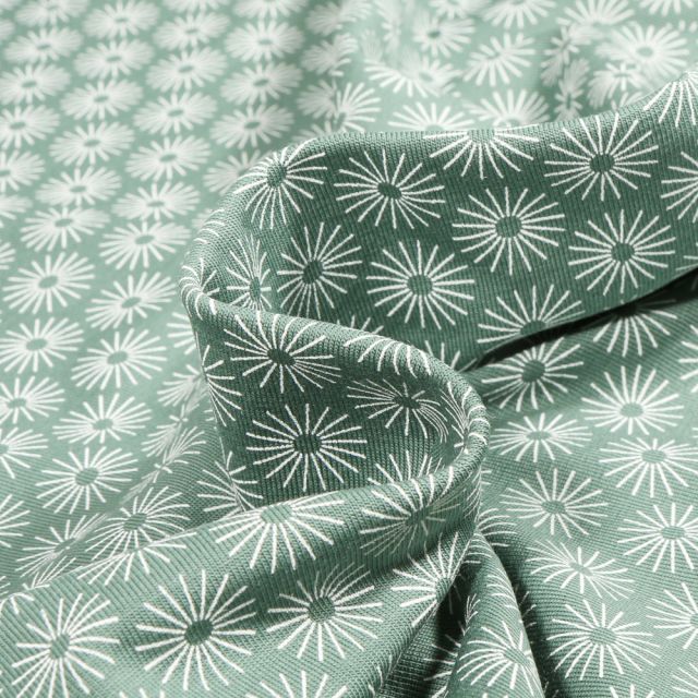 Tissu Jersey Coton Camille Soleils sur fond Vert d'eau