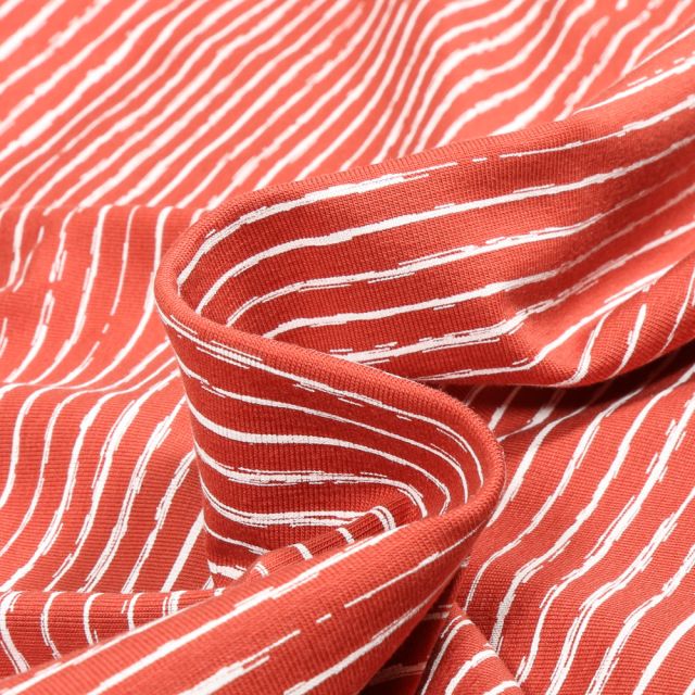 Tissu Jersey Coton Camille Rayures destructurés sur fond Rouge