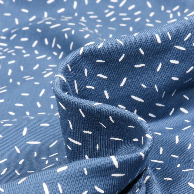 Tissu Jersey Coton Camille Confettis sur fond Bleu denim
