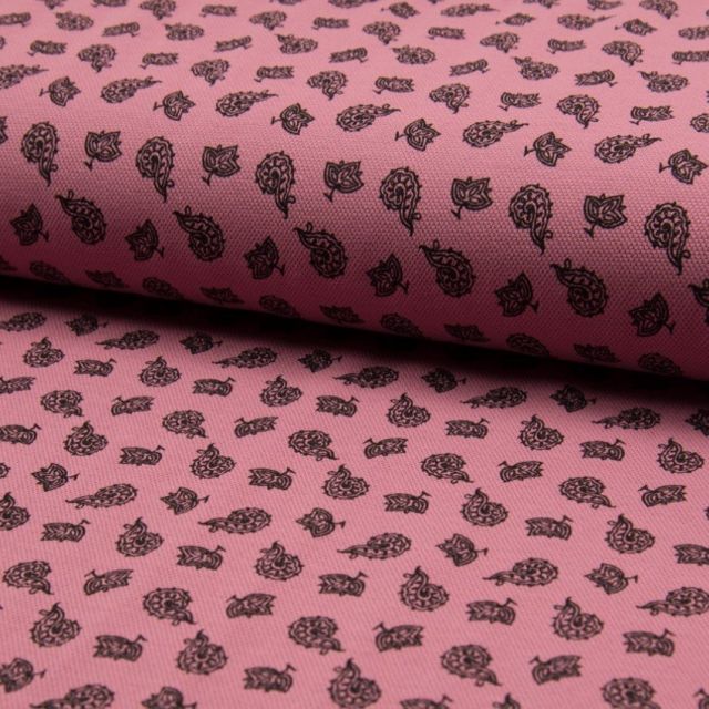 Tissu Jersey Piqué de coton spécial Polo Kashmir Noir sur fond Vieux rose - Par 10 cm