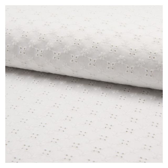 Tissu Broderie anglaise satiné n°350 sur fond Blanc - Par 10 cm