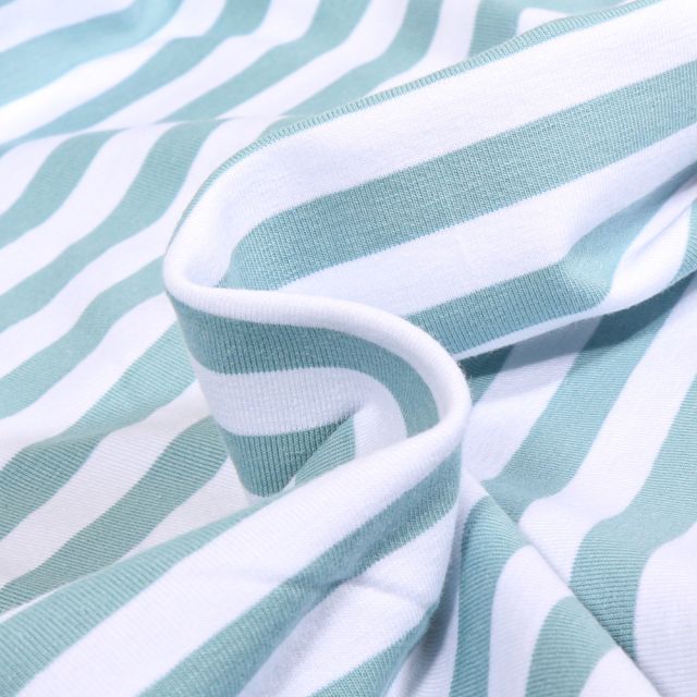 Tissu Jersey Coton Stripe sur fond Vert d'eau