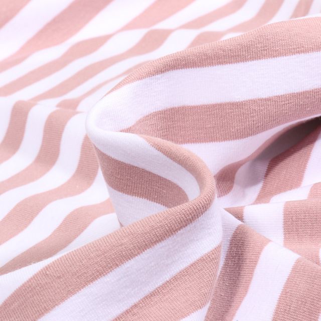 Tissu Jersey Coton Stripe sur fond Rose pâle