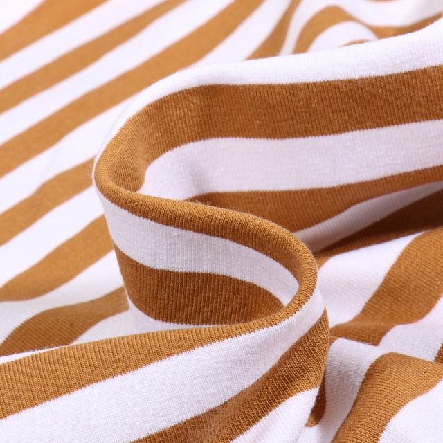 Tissu Jersey Coton Stripe sur fond Ocre