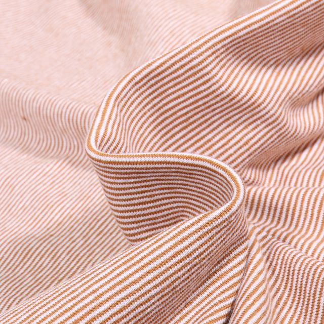 Tissu Jersey Coton Stripe mini sur fond Ocre