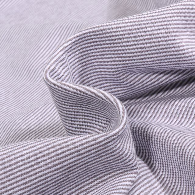 Tissu Jersey Coton Stripe mini sur fond Gris