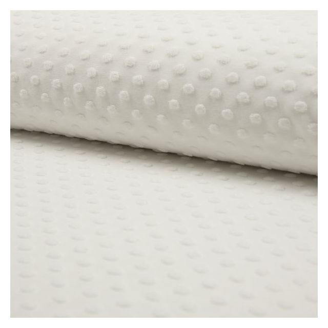 Tissu Jersey Coton Pois velours en relief sur fond Ecru - Par 10 cm