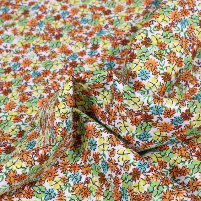 Tissu Popeline de coton Sweet Flower Hélène sur fond Blanc - Par 10 cm