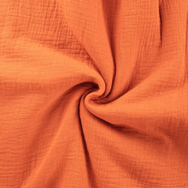 Tissu Double gaze de coton uni Orange fluo