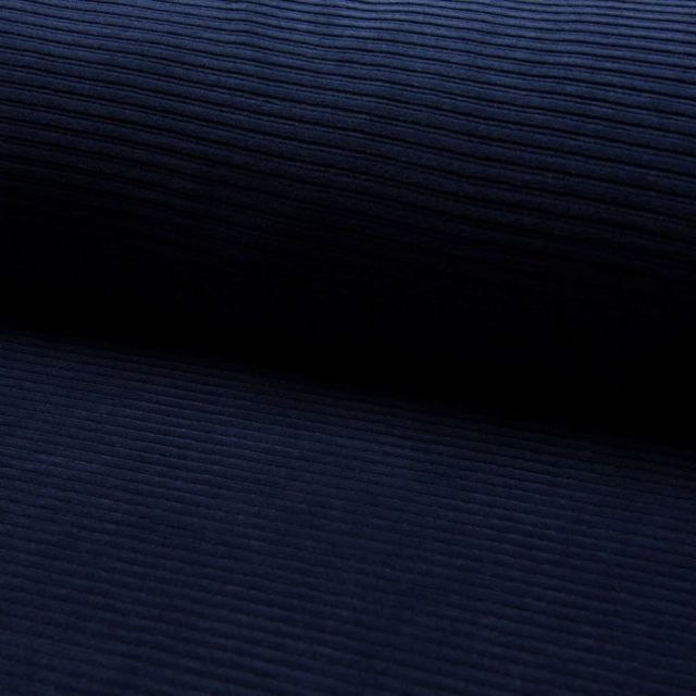 Tissu Jersey Côtelé Aspect Velours Bleu marine - Par 10 cm