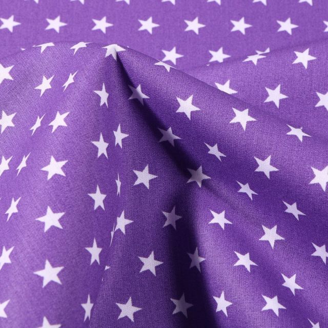 Tissu Coton imprimé Etoiles 1 cm sur fond Violet - Par 10 cm