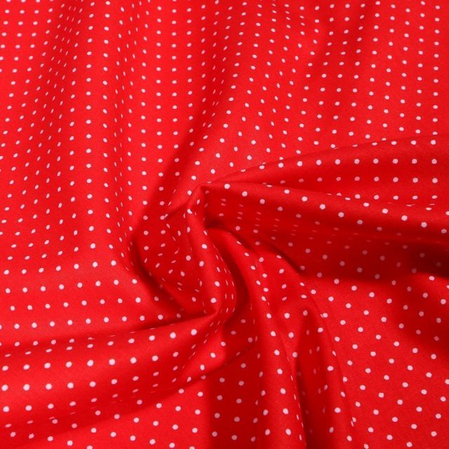Tissu Coton imprimé Mini pois 2 mm sur fond Rouge - Par 10 cm