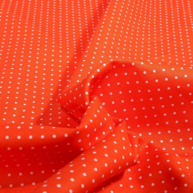 Tissu Coton imprimé Mini pois 2 mm sur fond Orange - Par 10 cm