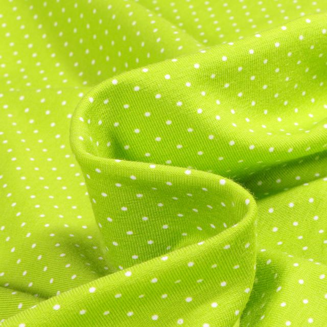 Tissu Jersey Coton Mini Dot's sur fond Vert anis