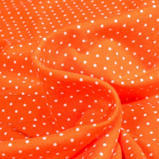 Tissu Jersey Coton Mini Dot's sur fond Orange