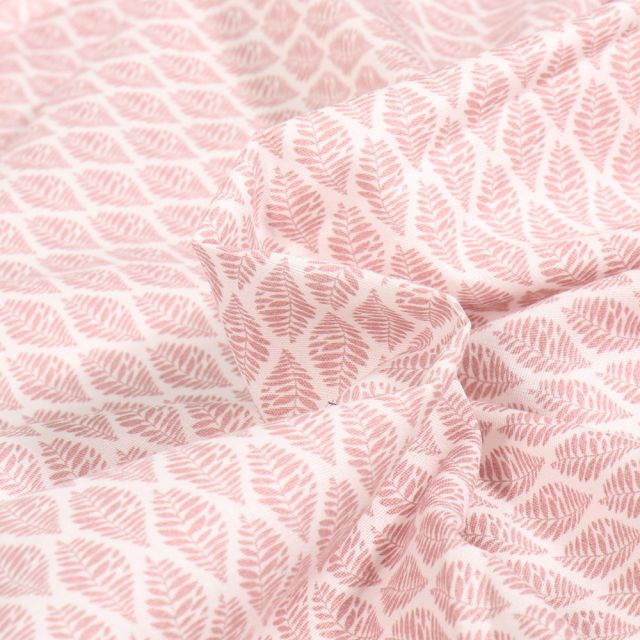 Tissu Coton imprimé Bio Feya rose sur fond Blanc