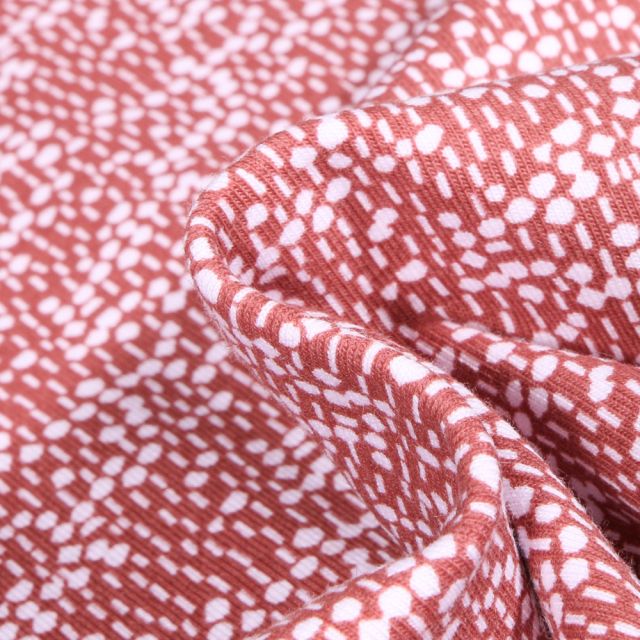 Tissu Jersey Coton Bio Pois et pointillés sur fond Terre de Sienne