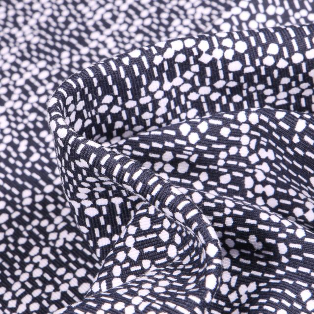 Tissu Jersey Coton Bio Pois et pointillés sur fond Bleu marine