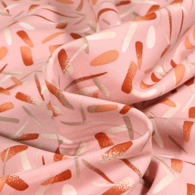 Tissu Jersey Coton Bio Tâches colorées sur fond Rose pâle