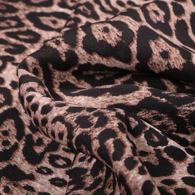 Tissu Crêpe georgette Tâches léopard sur fond Beige chiné