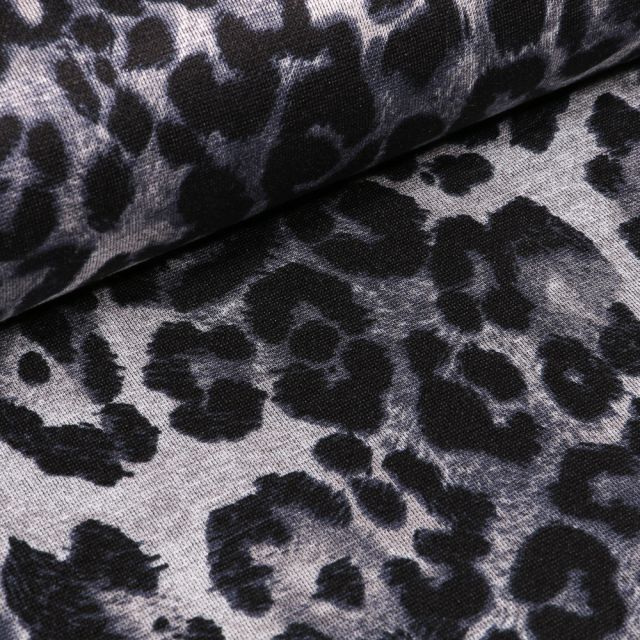Tissu Jersey Milano Tâches léopard sur fond Gris