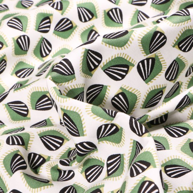 Tissu Coton Satiné Marine Vert sur fond Blanc