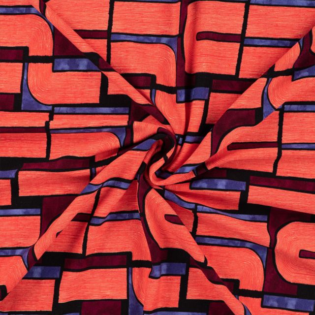 Tissu Jersey Viscose imprimé Lilou rouge sur fond Violet