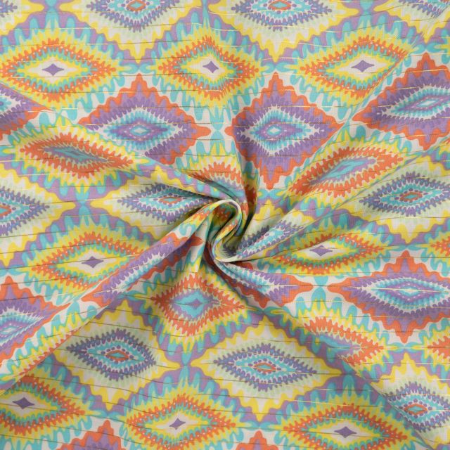 Tissu Voile de Coton Mosaic rayé lurex sur fond Lilas