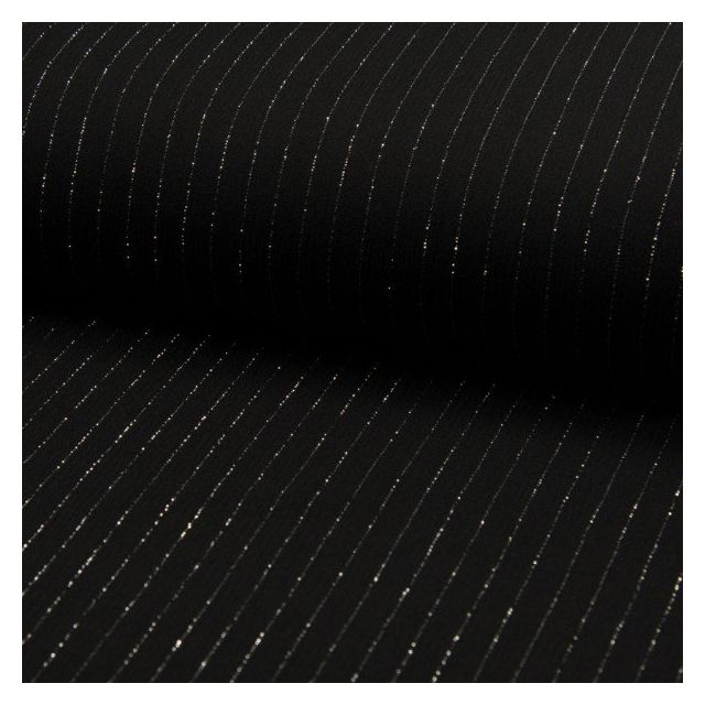 Tissu Crépon Viscose rayures lurex Noir - Par 10 cm