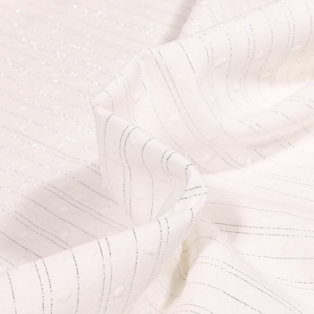 Tissu Voile de coton Adria Rayures lurex sur fond Blanc