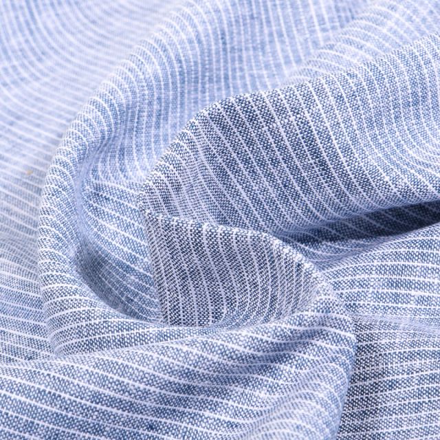 Tissu Lin Coton Dario Stripes sur fond Bleu clair
