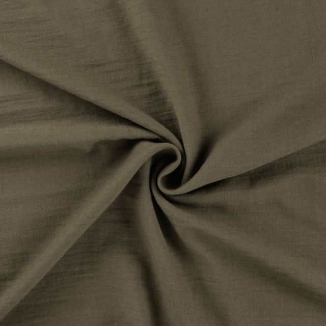 Tissu Polyester aspect Lin uni Vert kaki foncé