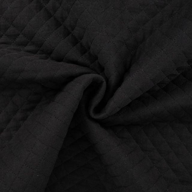 Tissu Double gaze Matelassée envers Coton uni Noir