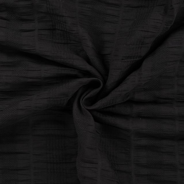 Tissu Coton Smocké uni Noir