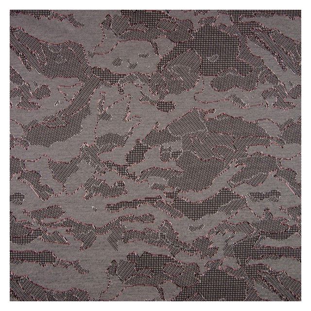 Tissu Jacquard Jersey Harvard Motifs abstraits Noirs et rouges sur fond Gris - Par 10 cm