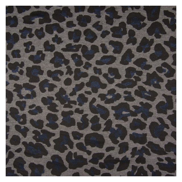 Tissu Jacquard Extensible Tâches léopard bleu sur fond Gris - Par 10 cm