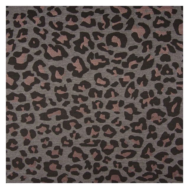 Tissu Jacquard Extensible Tâches léopard rose sur fond Gris - Par 10 cm