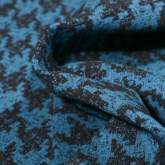 Tissu Bengaline Jacquard Pied de poule sur fond Bleu turquoise