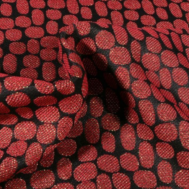 Tissu Jacquard lurex Pois rouille sur fond Noir - Par 10 cm
