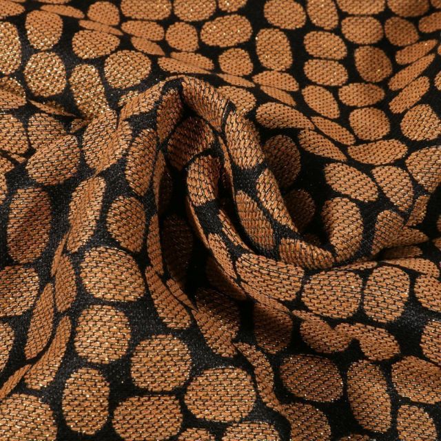 Tissu Jacquard lurex Pois dorés sur fond Noir - Par 10 cm