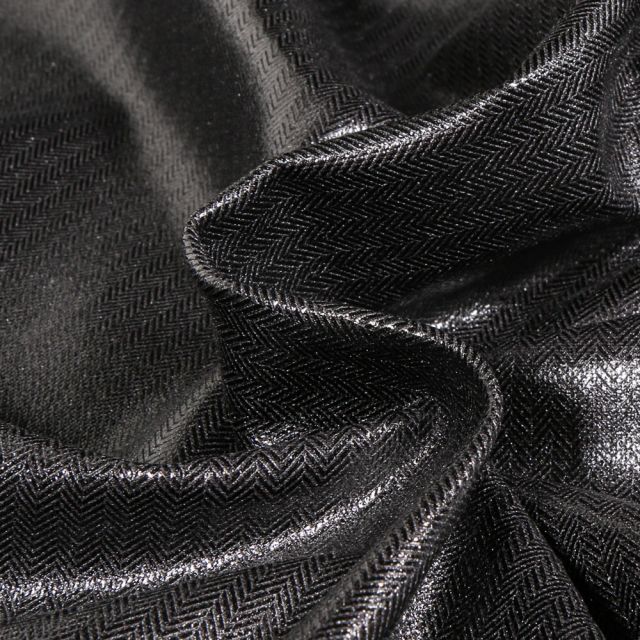 Tissu Jersey Milano Chevrons métallisés noir sur fond Noir