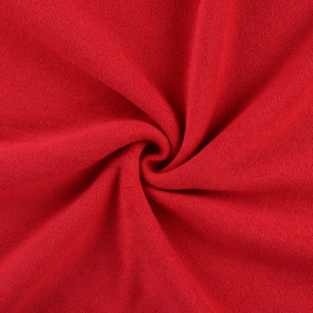 Tissu Jersey Velours éponge envers polaire uni Rouge