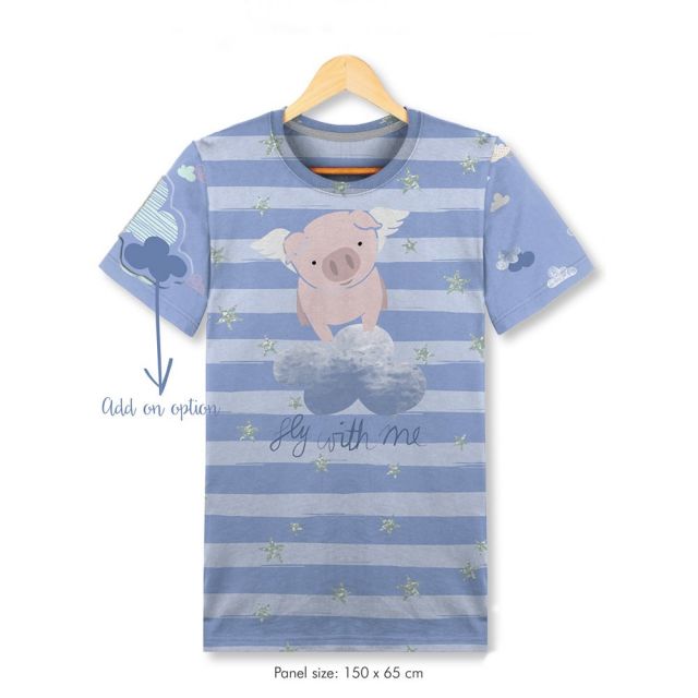 Tissu Jersey Coton Panneau pour T-shirt Fly with me sur fond Bleu ciel