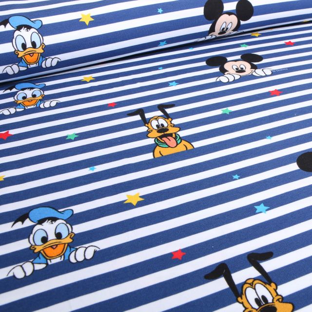 Tissu Jersey Coton sous licence Mickey Mouse sur fond Bleu