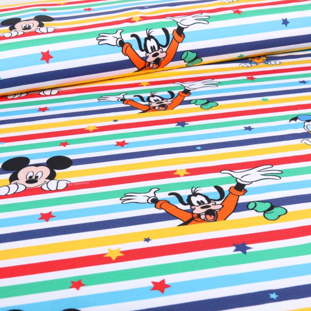 Tissu Jersey Coton sous licence Mickey Mouse sur fond Multicolore