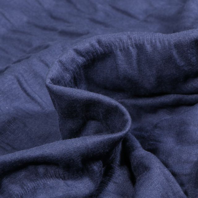 Tissu Jersey Coton smocké uni Bleu marine